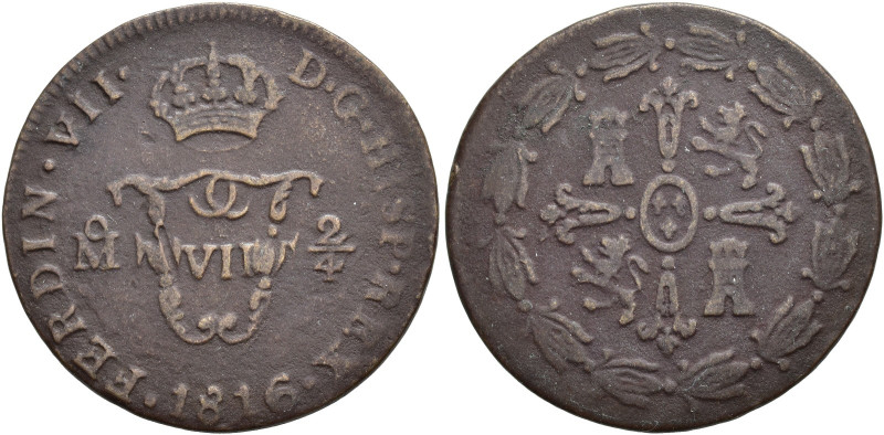 FERNANDO VII. 2/4 de real. 1816. México. AR 5,84 g. 27,3 mm. VI-78. MBC-.