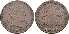 FERNANDO VII. 8 maravedís. 1823. Jubia. J-8. AE 9,29 g. 28,4 mm. VI-214. Hojitas. MBC/MBC+.