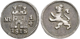 FERNANDO VII. 1/4 de real. 1818. Nuevo Reino. AR 0,79 g. 11,8 mm. VI-286. MBC+/MBC.