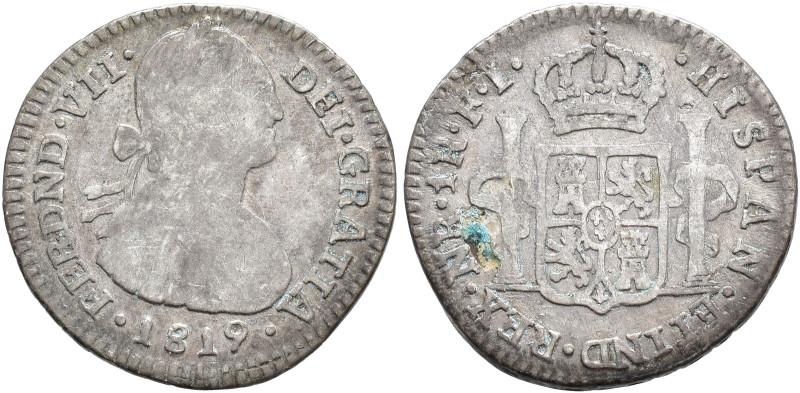 FERNANDO VII. Real. 1819. Nuevo Reino. FJ. AR 2,79 g. 20,2 mm. VI-538. Hojitas e...