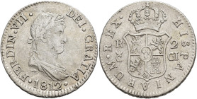 FERNANDO VII. 2 reales. 1811. Cádiz. CI. AR 5,89 g. 26,8 mm. VI-608. Hojita en anv. MBC+.