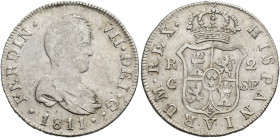 FERNANDO VII. 2 reales. 1811. Cataluña. SF. AR 5,61 g. 26,4 mm. VI-618. Acuñación floja en anv. MBC.