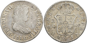 FERNANDO VII. 2 reales. 1812. Cataluña. SF. AR 5,55 g. 26,4 mm. VI-619. Acuñación floja. Pequeñas marcas. R.B.O. MBC.