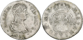 FERNANDO VII. 2 reales. 1812. Valencia. GS. AR 6,07 g. 26,9 mm. Vano en rev. y hojas. MBC.