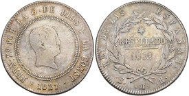 FERNANDO VII. 10 reales. 1821. Madrid. SR. AR 13,22 g. 34,3 mm. VI-890. Finas rayas en anv. MBC-.