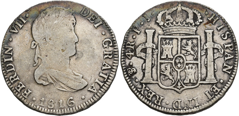 FERNANDO VII. 4 reales. 1816. Potosí. PJ. AR 13,33 g. 33,6 mm. VI-904. Pequeñas ...