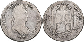 FERNANDO VII. 8 reales. 1821. Durango. CG. AR 26,15 g. 38 mm. VI-1003. Pequeñas marcas. BC+. Escasa.
