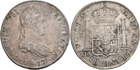 FERNANDO VII. 8 reales. 1817. Nueva Guatemala. M. AR 26,94 g. 38,4 mm. VI-1029. Pequeñas marcas. MBC.