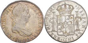 FERNANDO VII. 8 reales. 1820. Nueva Guatemala. M. AR 26,89 g. 37,6 mm. VI-1032. Pequeñas marcas. R.B.O. MBC-/MBC.