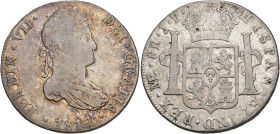 FERNANDO VII. 8 reales. 1814. Lima. JP. AR 27 g. 38,1 mm. VI-1045. Hojitas en rev. BC+.