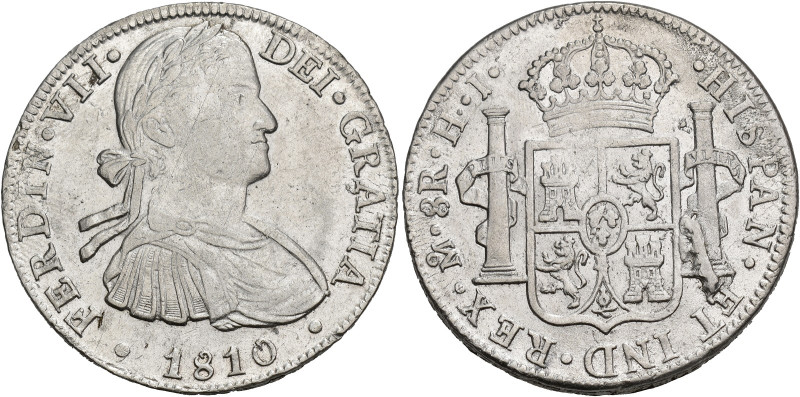 FERNANDO VII. 8 reales. 1810. México. HJ. AR 26,9 g. 39,4 mm. VI-1086. Rebaba en...