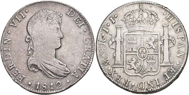 FERNANDO VII. 8 reales. 1812. México. JJ. AR 26,74 g. 39,2 mm. VI-1090. Hojitas ...