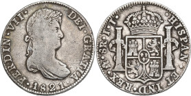 FERNANDO VII. 8 reales. 1821. México. JJ. AR 26,81 g. 33,5 mm. VI-1101. Rayitas. MBC-.