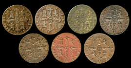 ISABEL II. Lote de 7 piezas de 8 maravedís: Jubia (4) y Segovia (3). BC+/EBC-.