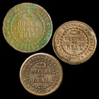ISABEL II. Lote de 3 piezas 1853 Segovia: décima de real (2) y doble décima de real (1). BC+/MBC.