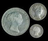 ISABEL II. Lote de 3 piezas: 2 reales 1853 Sevilla; 4 reales 1853 Barcelona y 20 reales 1850 Madrid CL. BC+/MBC-.