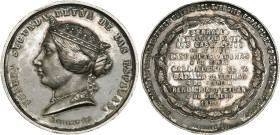 ISABEL II. Medalla. Desembarco en Ceuta. 1860. Grabador: MASSONET. Metal blanco 52,73 g. 50 mm. Golpecitos en canto y pequeñas marcas. EBC-.
