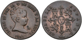 ISABEL II. Maravedí. 1842. Segovia. AE 1,28 g. 14,4 mm. VI-4. EBC-.