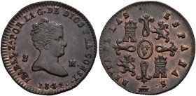 ISABEL II. 2 maravedís. 1841. Segovia. AE 2,23 g. 19,5 mm. VI-19. R.B.O. EBC+.