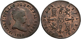 ISABEL II. 2 maravedís. 1842. Segovia. AE 2,25 g. 19,6 mm. B.O. MBC+/EBC.