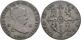 ISABEL II. 8 maravedís. 1845. Jubia. AE 9,63 g. 28,8 mm. VI-76. Hojitas. MBC/MBC+.