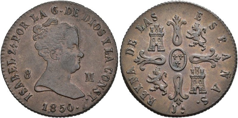 ISABEL II. 8 maravedís. 1850. Jubia. AE 10,72 g. 28,9 mm. VI-81. EBC.