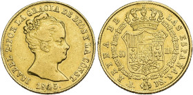 ISABEL II. 80 reales. 1845. Barcelona. AU 6,91 g. 20,9 mm. VI-588. Estuvo engarzada. MBC.