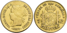 ISABEL II. Peso. 1862. Manila. AU 1,62 g. 15,3 mm. VI-672. Rayita em anv. MBC-.