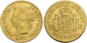 ISABEL II. 2 pesos. 1863. Manila. AU 3,39 g. 17,8 mm. VI-681. Hojitas. MBC-/MBC+.