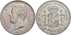 AMADEO I. 5 pesetas. 1871*18-71. Madrid. SDM. AR 24,7 g. 37,4 mm. VII-32. EBC-.