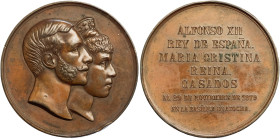 ALFONSO XII. Medalla. Boda de Alfonso XII y María Cristina, 29-11-1879. Grabador: G. SELLAN F. Golpecitos en canto. EBC.