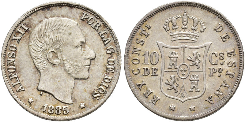 ALFONSO XII. 10 centavos de peso. 1885. Manila. AR 2,58 g. 18,2 mm. VII-56. R.B....