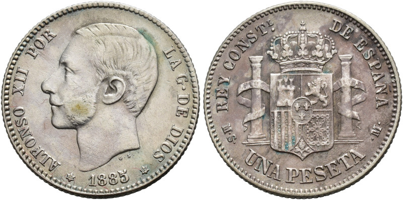 ALFONSO XII. 1 peseta. 1885*18-85. Madrid. MSM. AR 4,8 g. 23,1 mm. VII-62. Múlti...