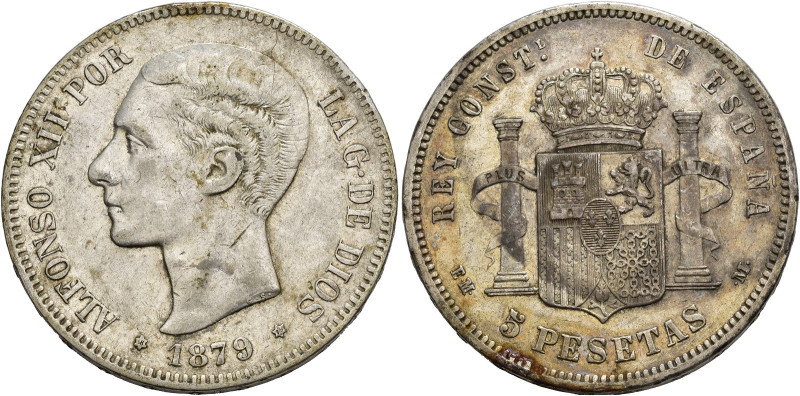 ALFONSO XII. 5 pesetas. 1879*. Madrid. EMM AR 25,04 g. 37,6 mm. VII-86. Rayita e...