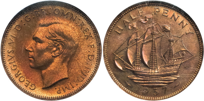 GRAN BRETAÑA. Jorge VI. 1/2 penique. 1937. g. mm. Encapsulada. NGC-PF66RB. Prueb...