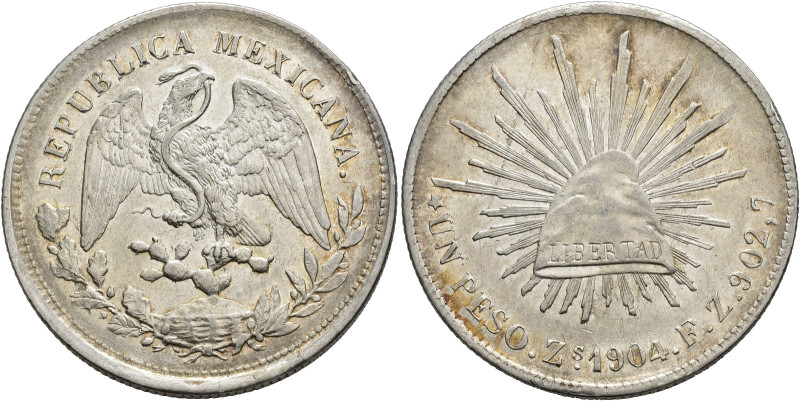 MÉXICO. Peso. 1904. Zacatecas. FZ. AR 27,16 g. 39,7 mm. KM-409.3. B.O. EBC.