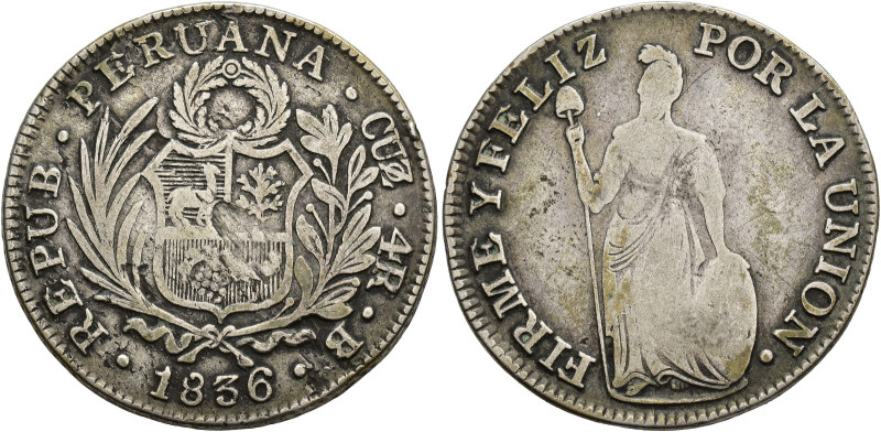 PERÚ. 4 reales. 1836. Cuzco. B. AR 12,84 g. 33,3 mm. KM-151.1. MBC-.