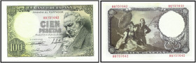 BILLETES. BANCO DE ESPAÑA. 100 pesetas. 19 de febrero 1946, Madrid. Sin serie. Francisco de Goya. ED-D52. Doblado. EBC.