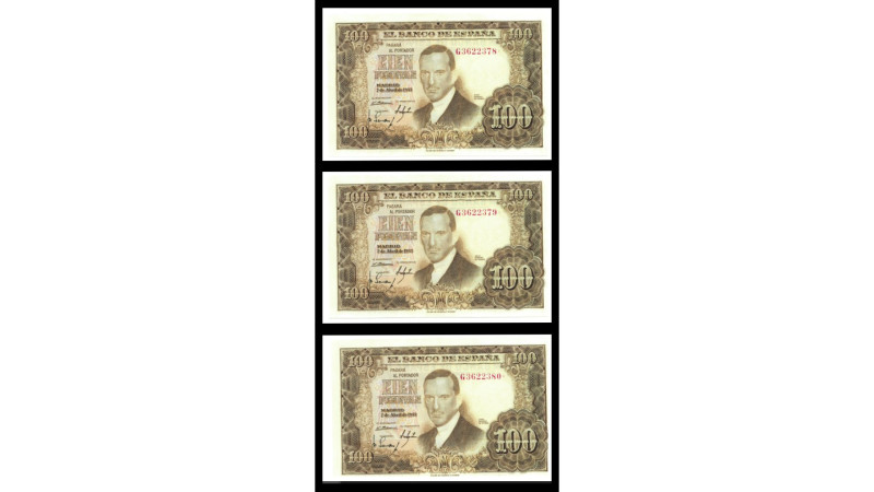 BILLETES. BANCO DE ESPAÑA. Lote de 5 billetes de 100 pesetas, 4 de ellos con ser...