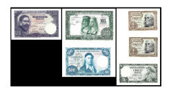 BILLETES. BANCO DE ESPAÑA. Lote de 6 billetes, dos de 1 pta. 22-7-53; 1 de 5 pts. 22-7-54; 1 de 25 pts. 2-7-54; 1 de 500 pts. 22-7-54 y 1 de 1000 pts....