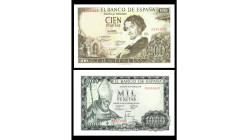 BILLETES. BANCO DE ESPAÑA. Lote de 4 billetes, 10-11-1965: 3 de 100 pts. pareja correlativa serie N y 1 sin serie ( Ed-D71 y D71a) y 1 de 1000 pts. se...
