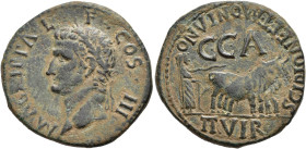 HISPANIA ANTIGUA. Caesaraugusta. As. Calígula. A/ Cabeza de Agripa laureada a izq.; M AGRIPPA L F COS III. R/ Yunta fundacional a der., encima C C A, ...