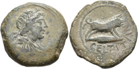 HISPANIA ANTIGUA. Celtitan. Unidad. A/ Busto laureado y drapeado a der. R/ Jabalí sobre punta de lanza a der.; CELTITAN. AE 22,82g. 31,8 mm. I-822; AC...