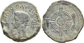 HISPANIA ANTIGUA. Emisiones del Noroeste. Dupondio. Augusto. A/ Cabeza a izq., delante palma, detrás caduceo; IMP AVG DIVI F. R/ Rodela con dos lanzas...