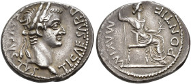 IMPERIO ROMANO. TIBERIO. Denario. Lugdunum (36-37 d.C.). A/ Busto laureado a der.  R/ Livia sentada a der. en silla con patas ornamentadas y sobre lín...