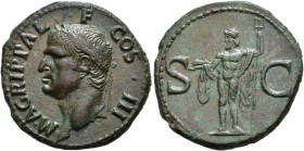 IMPERIO ROMANO. AGRIPA (bajo Calígula). As. Roma (37-41 d.C.). A/ Cabeza con corona rostral a der.; M AGRIPPA L F COS III. R/ Neptuno a izq. con manto...