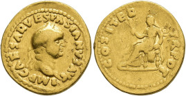 IMPERIO ROMANO. VESPASIANO. Áureo. Roma (70 d.C.). A/ Cabeza laureada a der.; IMP CAESAR VESPASIANVS AVG. R/ Paz sentada a izq. con rama y caduceo; CO...