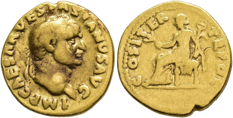 IMPERIO ROMANO. VESPASIANO. Áureo. Roma (70 d.C.). A/ Cabeza laureada a der.; IM...