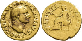IMPERIO ROMANO. VESPASIANO. Áureo. Roma (70 d.C.). A/ Cabeza laureada a der.; IMP CAESAR VESPASIANVS AVG. R/ Paz sentada a izq. con rama y caduceo; CO...