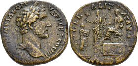 IMPERIO ROMANO. ANTONINO PÍO. Sestercio. Roma (145-161). A/ Cabeza laureada a der.; IMP ANTONINVS AVG PIVS P P TR P COS IIII. R/ Antonino sentado sobr...